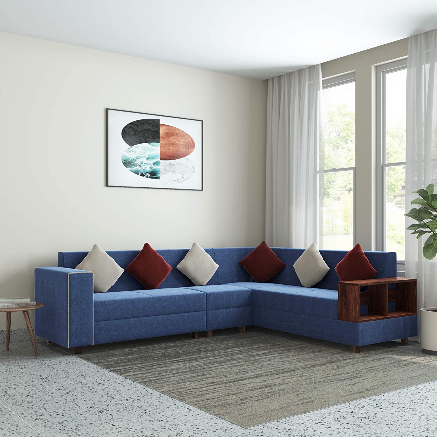 Solimo Ardea Fabric 6 Seater LHS L Shape Sofa (Blue)